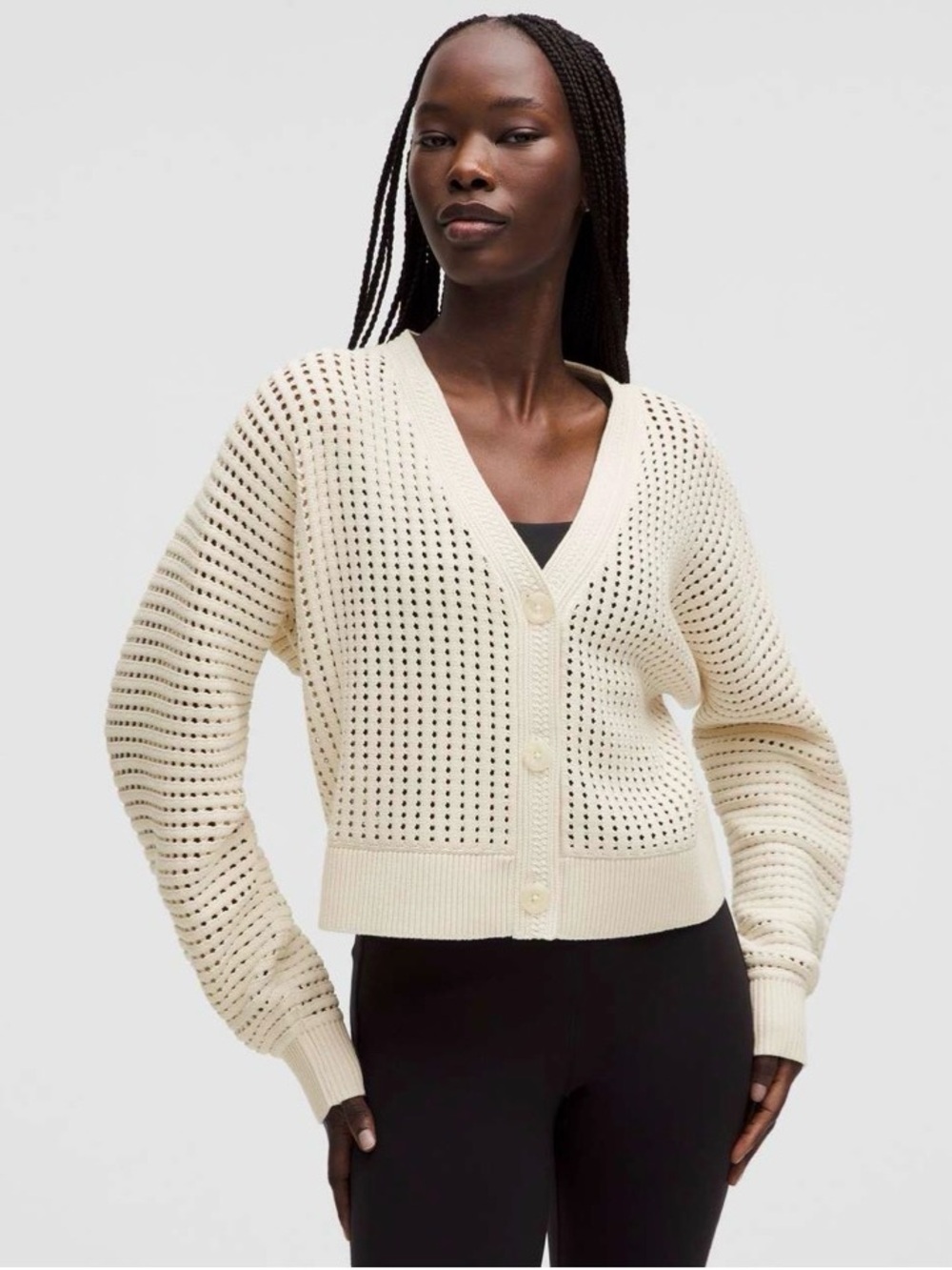 Lululemon Cotton Crochet Mesh Relaxed-Fit Cardigan Light Ivory
